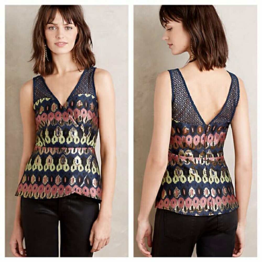 Anthropologie Jacquard Brocade Lace Top